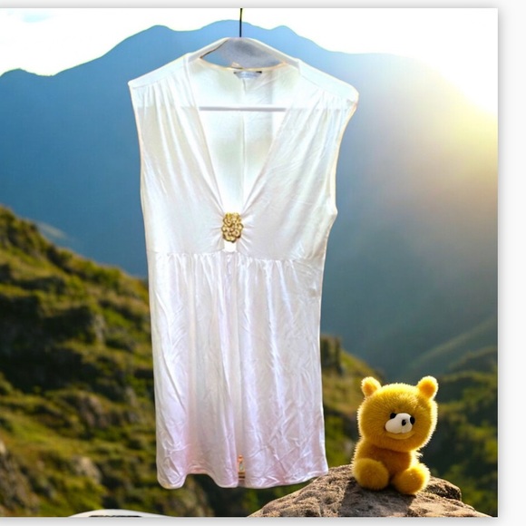 Trina Turk White Stretch Dress/ Cover Up Gold Detail - Picture 1 of 5